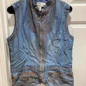 Coldwater Creek Embroidered Denim Full Zip Size M